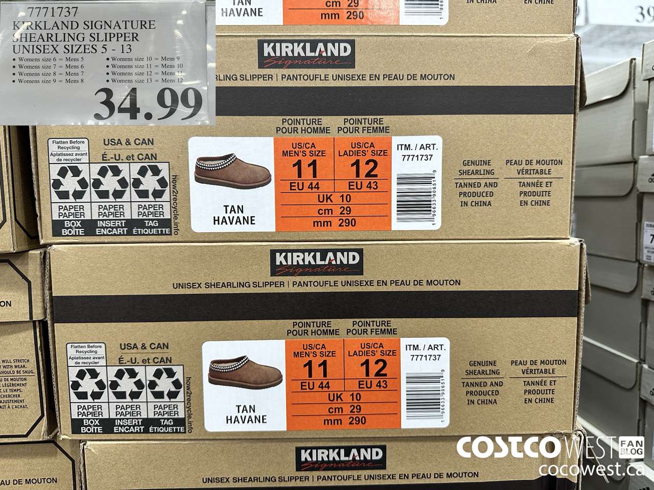 7771737 KIRKLAND SIGNATURE SHEARLING SLIPPER UNISEX SIZES 5-13 $34.99