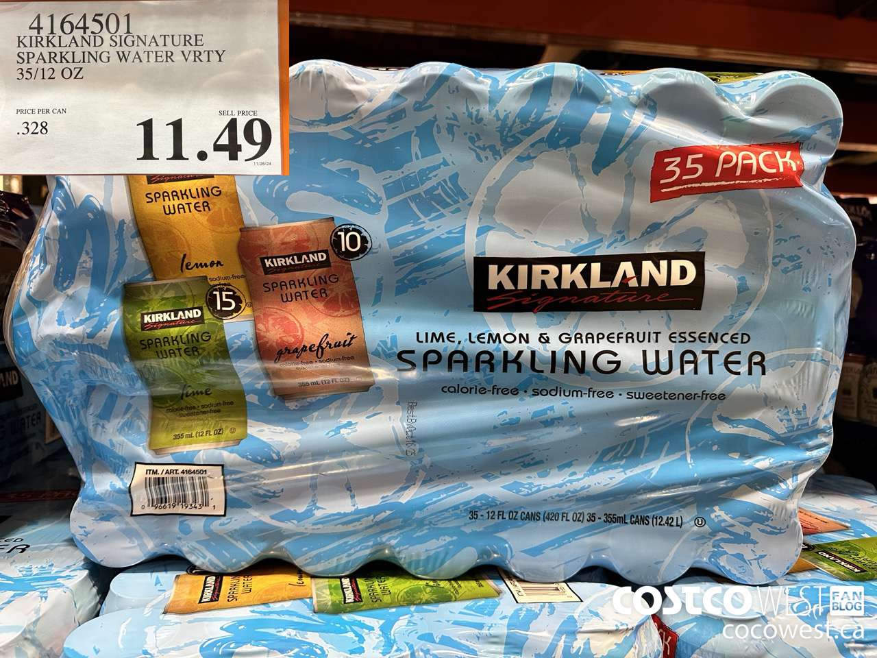 4164501 KIRKLAND SIGNATURE SPARKLING WATER VRTY 35/12 OZ $11.49