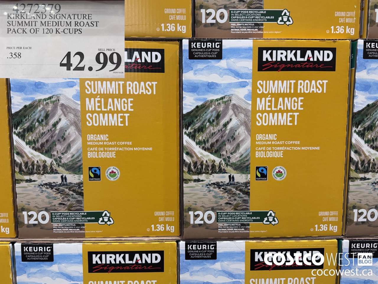 4272379 KIRKLAND SIGNATURE SUMMIT MEDIUM ROAST PACK OF 120 K-CUPS $42.99