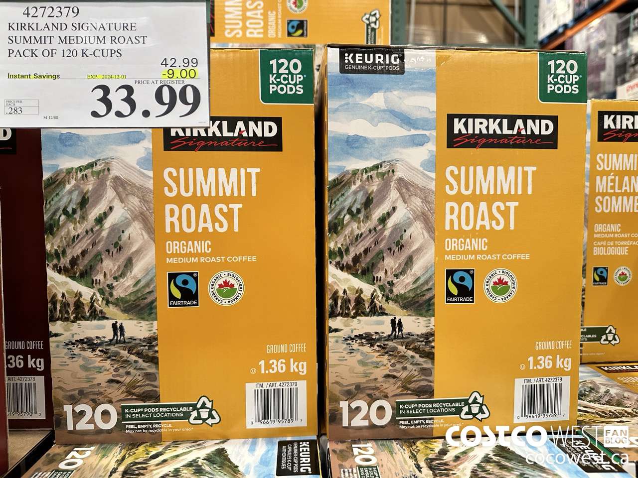 4272379 KIRKLAND SIGNATURE SUMMIT MEDIUM ROAST PACK OF 120 K-CUPS ($9.00 INSTANT SAVINGS EXPIRES ON 2024-12-01) $33.99