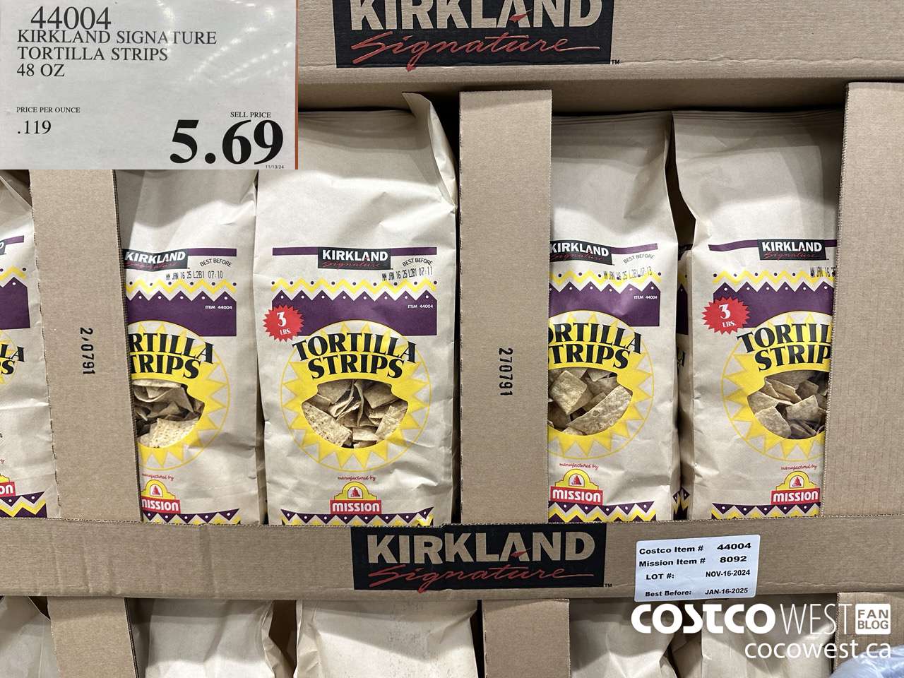 44004 KIRKLAND SIGNATURE TORTILLA STRIPS48 OZ $5.69