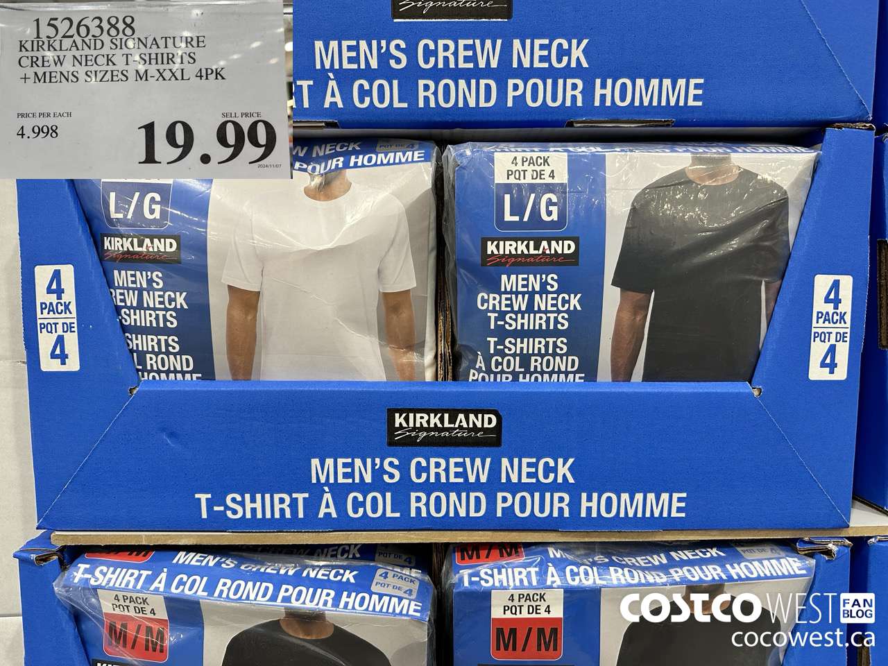 1526388 KIRKLAND SIGNATURE T-SHIRT 4PK MENS SIZES M-XXL $19.99