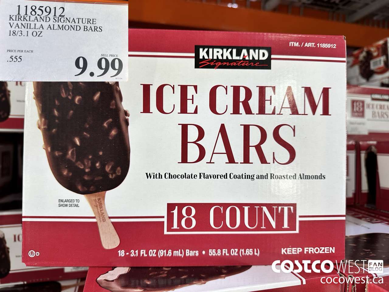 1185912 KIRKLAND SIGNATURE VANILLA ALMOND BARS 18/3.1 OZ $9.99