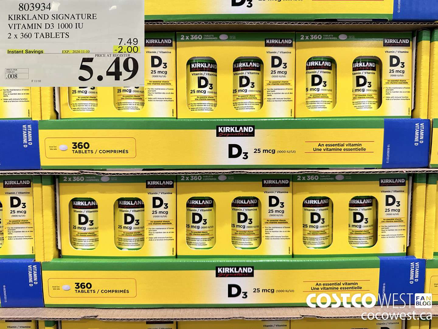 803934 KIRKLAND SIGNATURE VITAMIN D3 1000 IU 2 X 360 TABLETS ($2.00 INSTANT SAVINGS EXPIRES ON 2024-11-10) $5.49