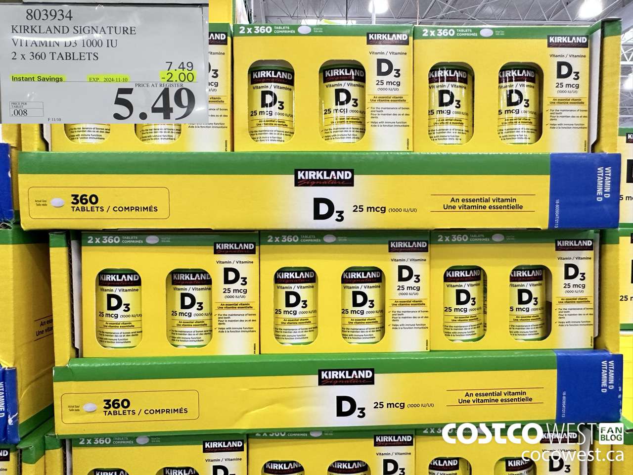 803934 KIRKLAND SIGNATURE VITAMIN D3 1000 IU 2 X 360 TABLETS ($2.00 INSTANT SAVINGS EXPIRES ON 2024-11-10) $5.49