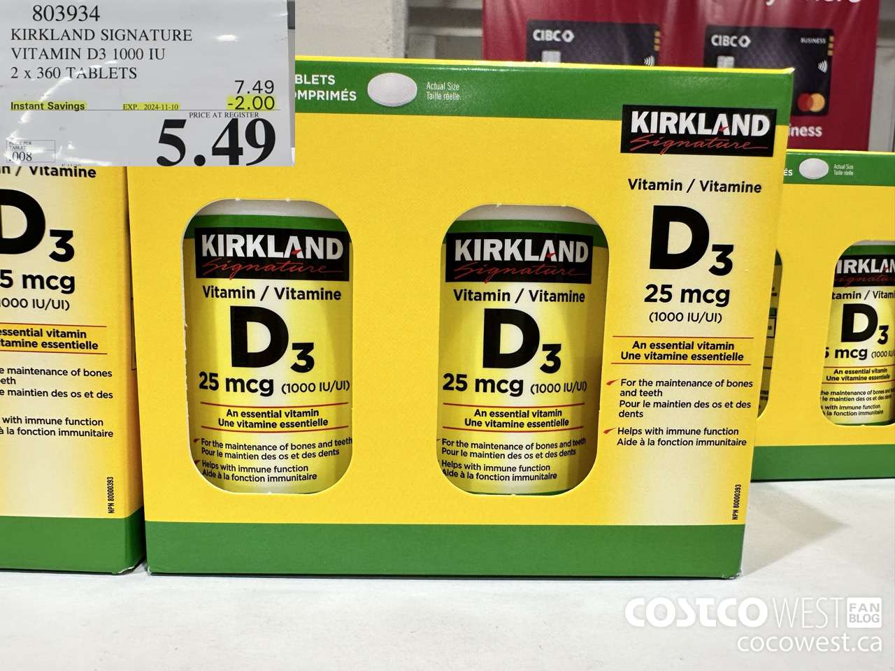 803934 KIRKLAND SIGNATURE VITAMIN D3 1000 IU 2 X 360 TABLETS ($2.00 INSTANT SAVINGS EXPIRES ON 2024-11-10) $5.49