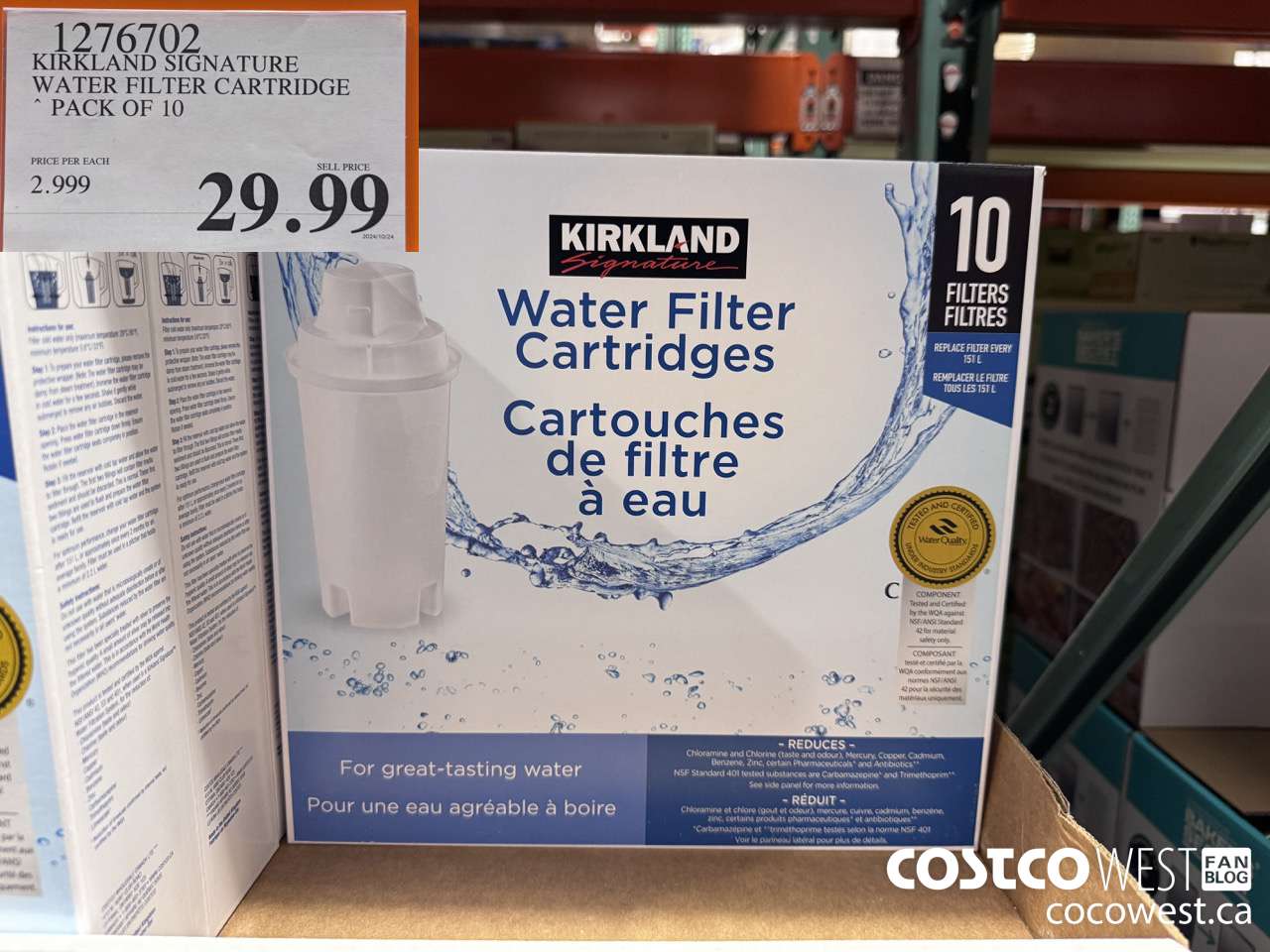 1276702 KIRKLAND SIGNATURE WATER FILTER CARTRIDGE PACK OF 10 $29.99
