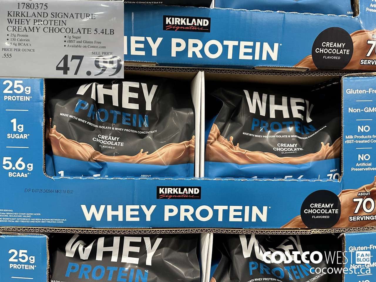 1780375 KIRKLAND SIGNATURE WHEY PROTEIN CREAMY CHOCOLATE 5.4LB $47.99