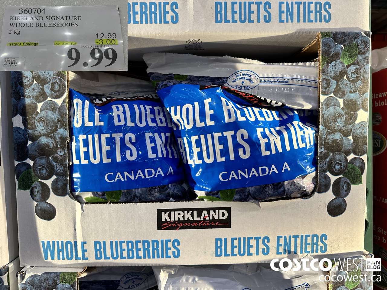 360704 KIRKLAND SIGNATURE WHOLE BLUEBERRIES 2 kg ($3.00 INSTANT SAVINGS EXPIRES ON 2024-11-24) $9.99
