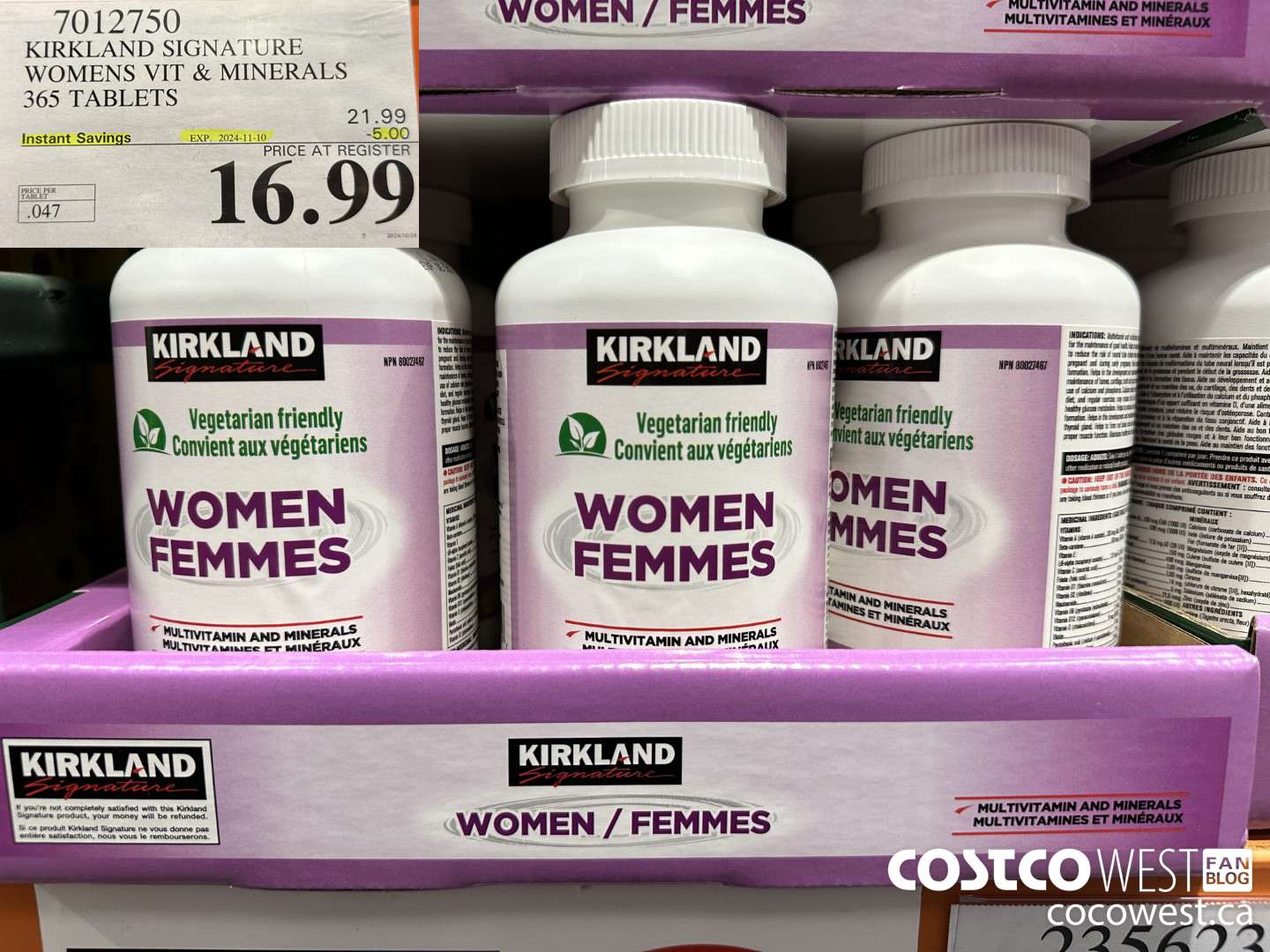 7012750 KIRKLAND SIGNATURE WOMEN MULTI VITAMIN & MINERAL 365 TABLETS ($5.00 INSTANT SAVINGS EXPIRES ON 2024-11-10) $16.99