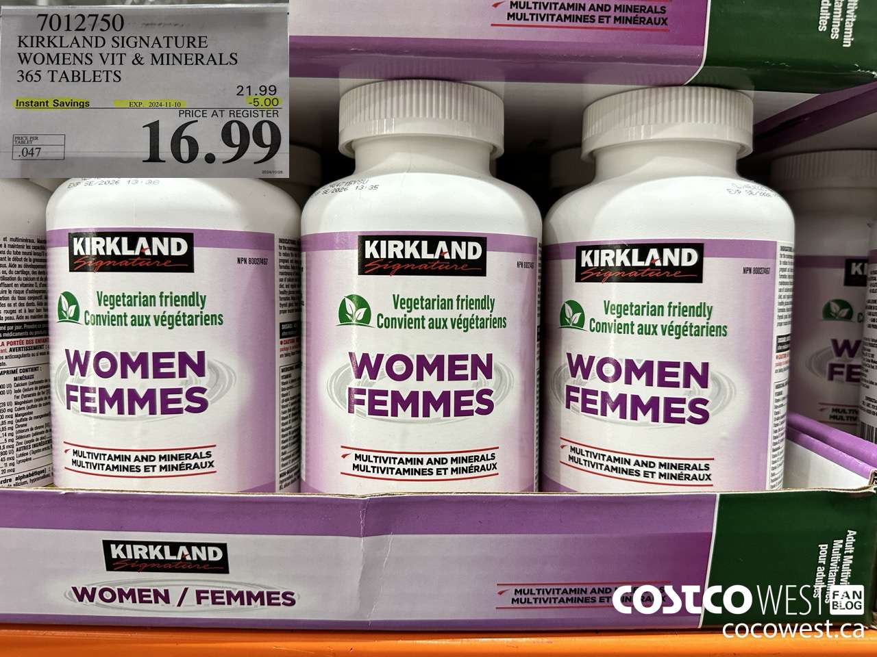 7012750 KIRKLAND SIGNATURE WOMEN MULTI VITAMIN & MINERAL 365 TABLETS ($5.00 INSTANT SAVINGS EXPIRES ON 2024-11-10) $16.99