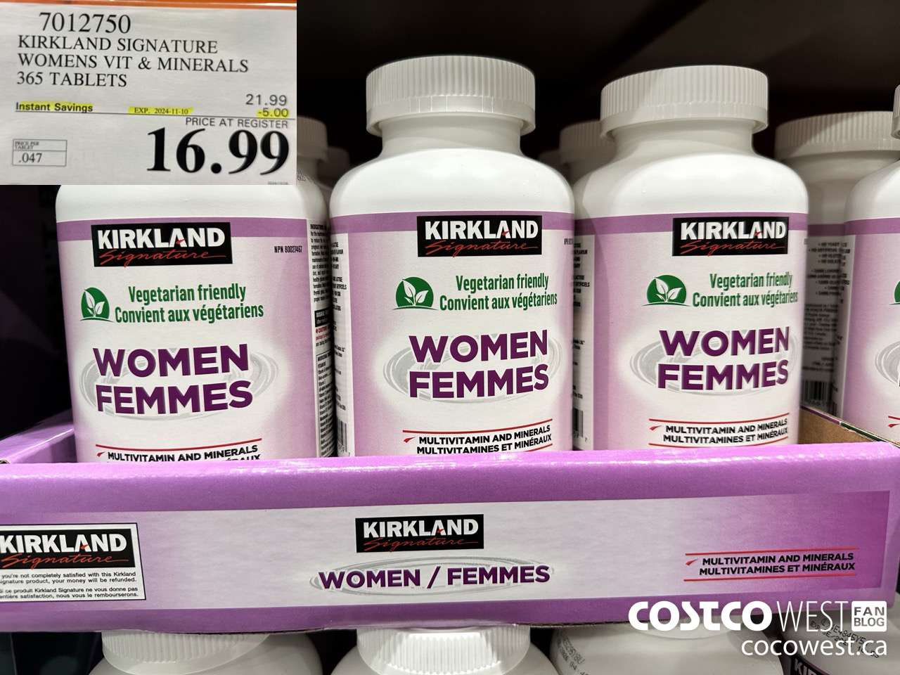 7012750 KIRKLAND SIGNATURE WOMEN MULTI VITAMIN & MINERAL 365 TABLETS ($5.00 INSTANT SAVINGS EXPIRES ON 2024-11-10) $16.99