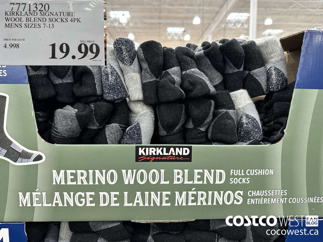 7771320 KIRKLAND SIGNATURE WOOL BLEND SOCK 4PK MENS SIZES 7-13 $19.99