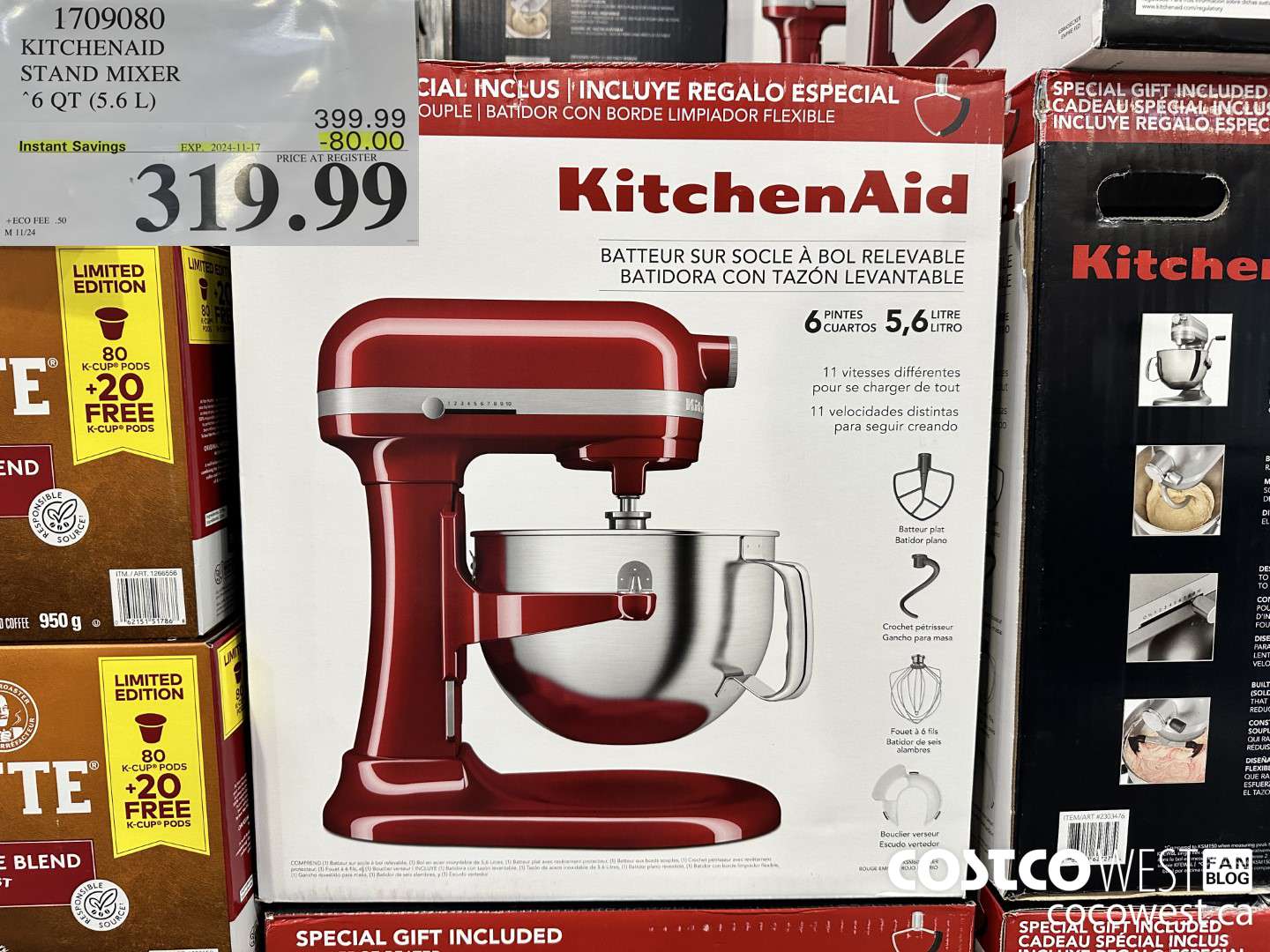 1709080 KITCHENAID STAND MIXER 6QT (5.6L) ($80.00 INSTANT SAVINGS EXPIRES ON 2024-11-17) $319.99