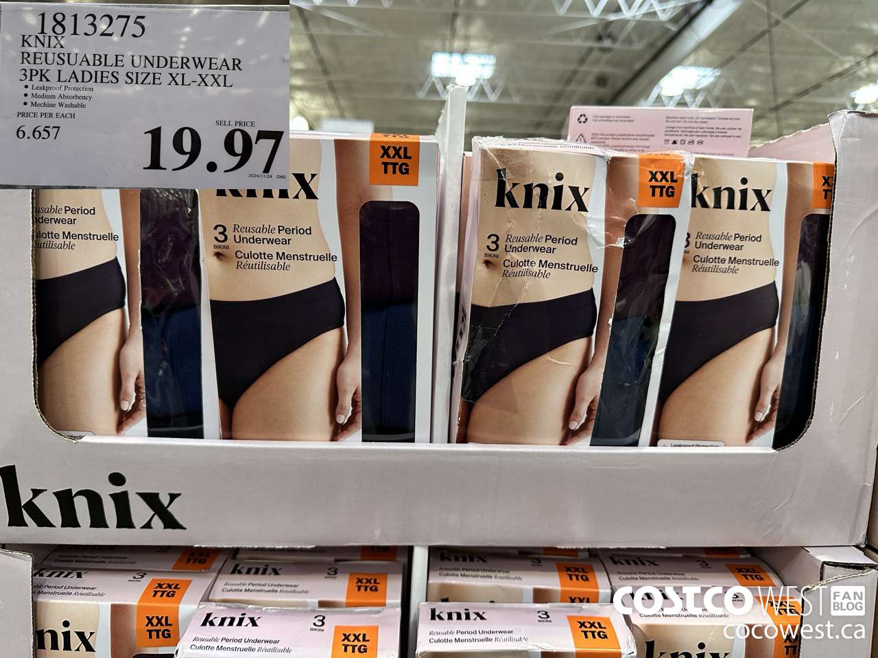 1813275 KNIX REUSABLE UNDERWEAR 3PK LADIES SIZE XL-XXL $19.97