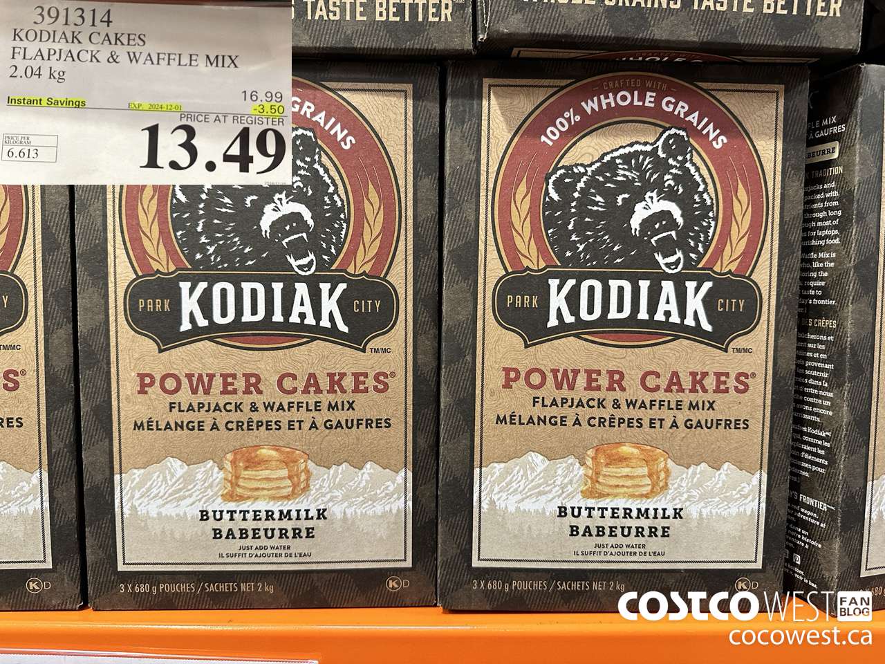 391314 KODIAK PANCAKE & WAFFLE MIX 2.04KG ($3.50 INSTANT SAVINGS EXPIRES ON 2024-12-01) $3.50