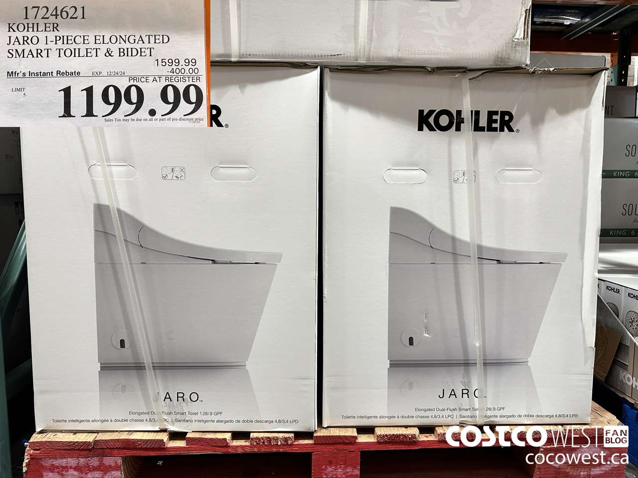 1724621 KOHLER JARO 1-PIECE ELONGATED SMART TOILET & BIDET ($400.00 INSTANT SAVINGS EXPIRES ON 2024-12-24) $1199.99