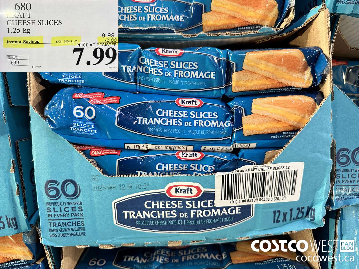 680 KRAFT CHEESE SLICES 1.25 kg ($2.00 INSTANT SAVINGS EXPIRES ON 2024-11-03) $7.99