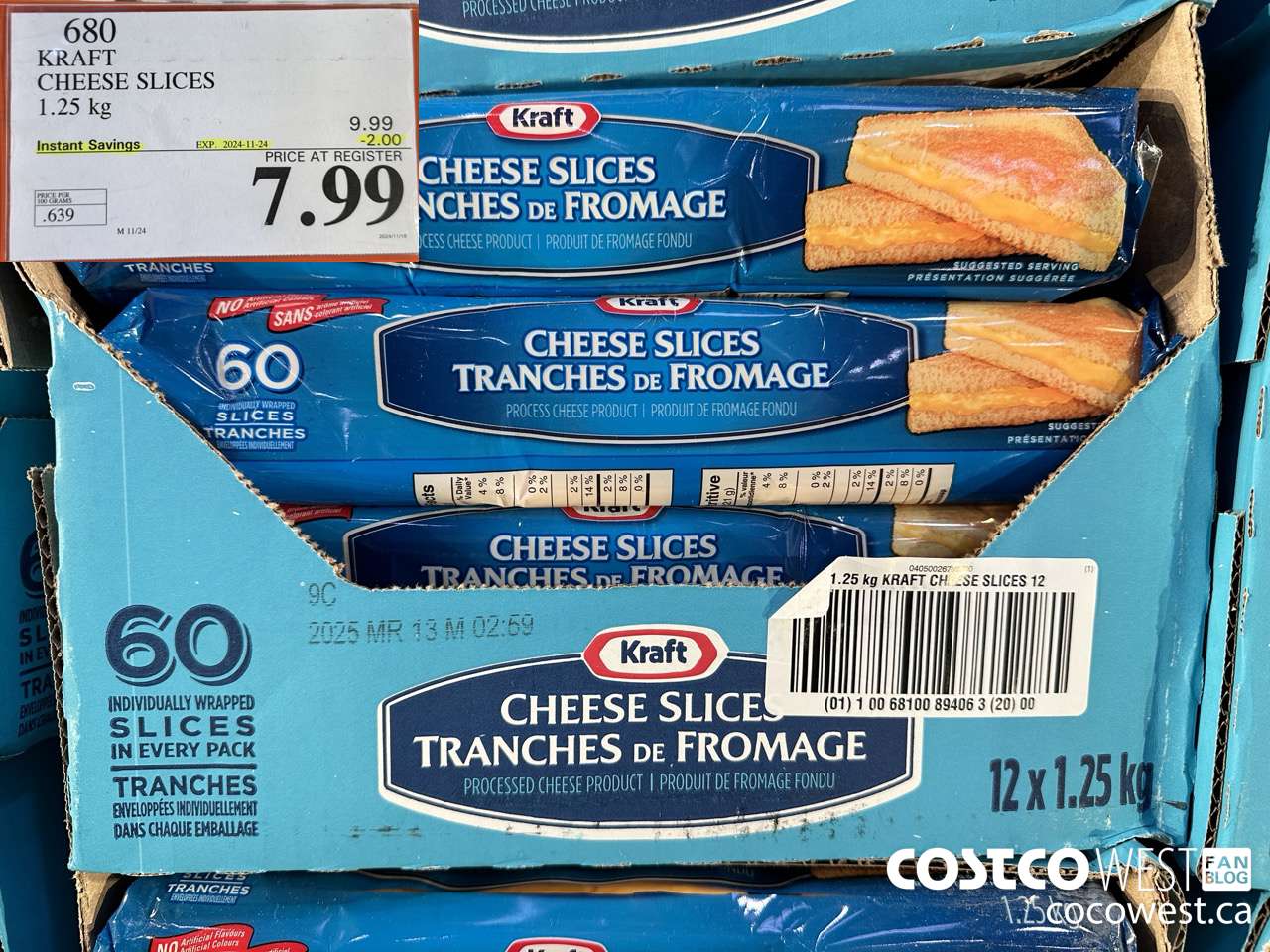 680 KRAFT CHEESE SLICES 1.25 kg ($2.00 INSTANT SAVINGS EXPIRES ON 2024-11-24) $7.99