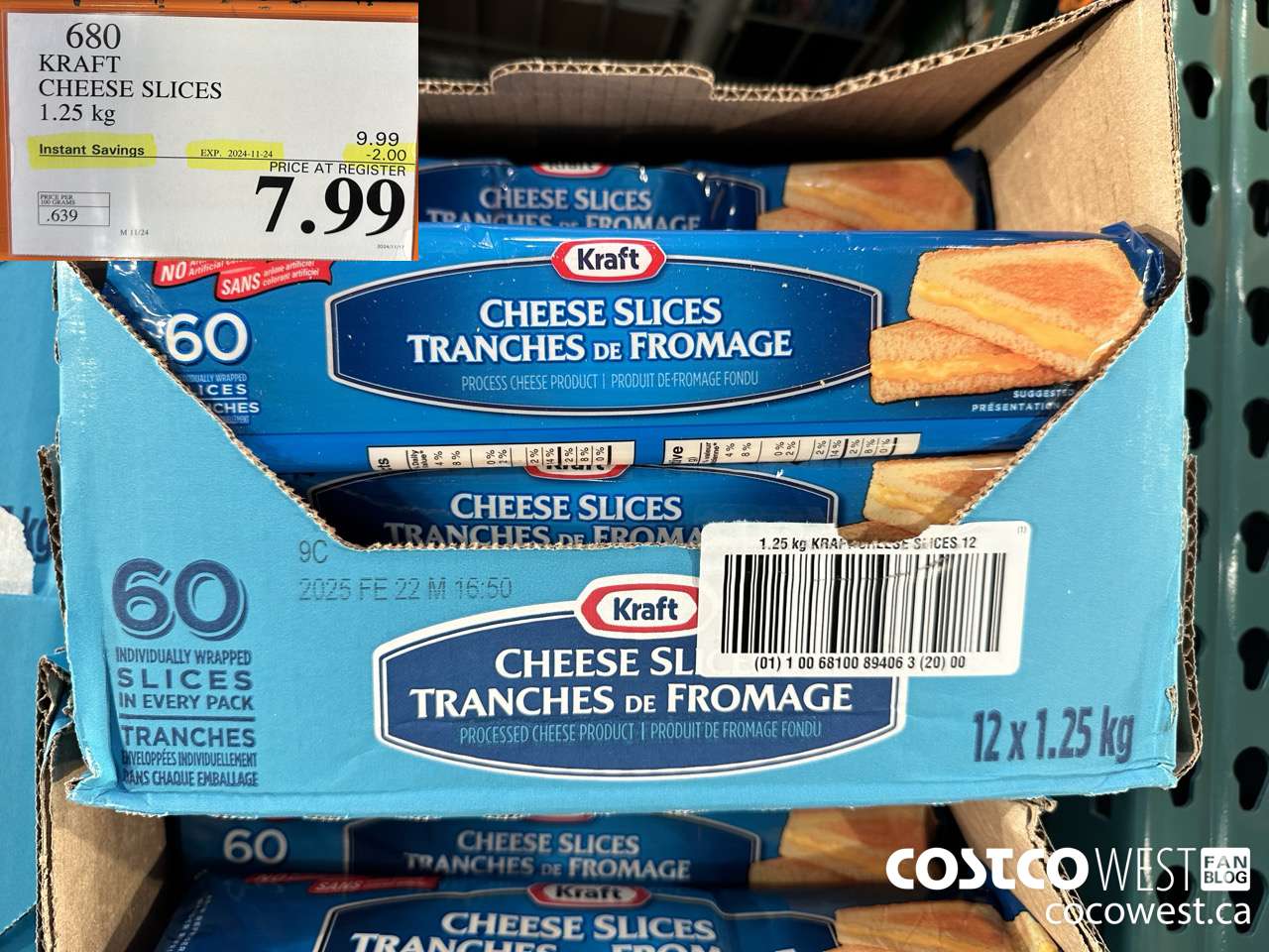 680 KRAFT CHEESE SLICES 1.25 kg ($2.00 INSTANT SAVINGS EXPIRES ON 2024-11-24) $7.99