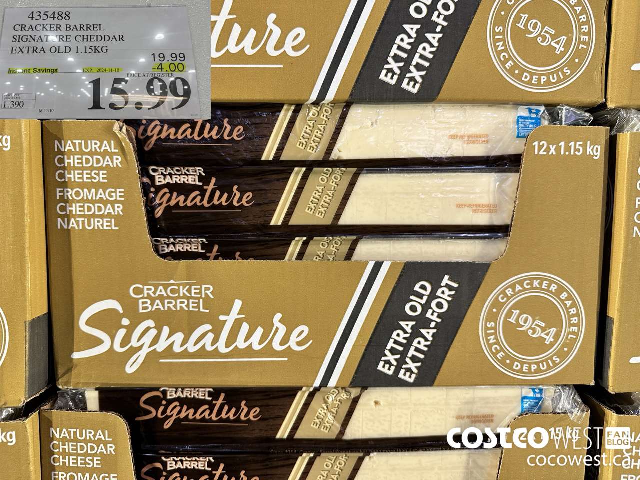 435488 KRAFT EXTRA OLD CHEDDAR 1.15 KG ($4.00 INSTANT SAVINGS EXPIRES ON 2024-11-10) $15.99