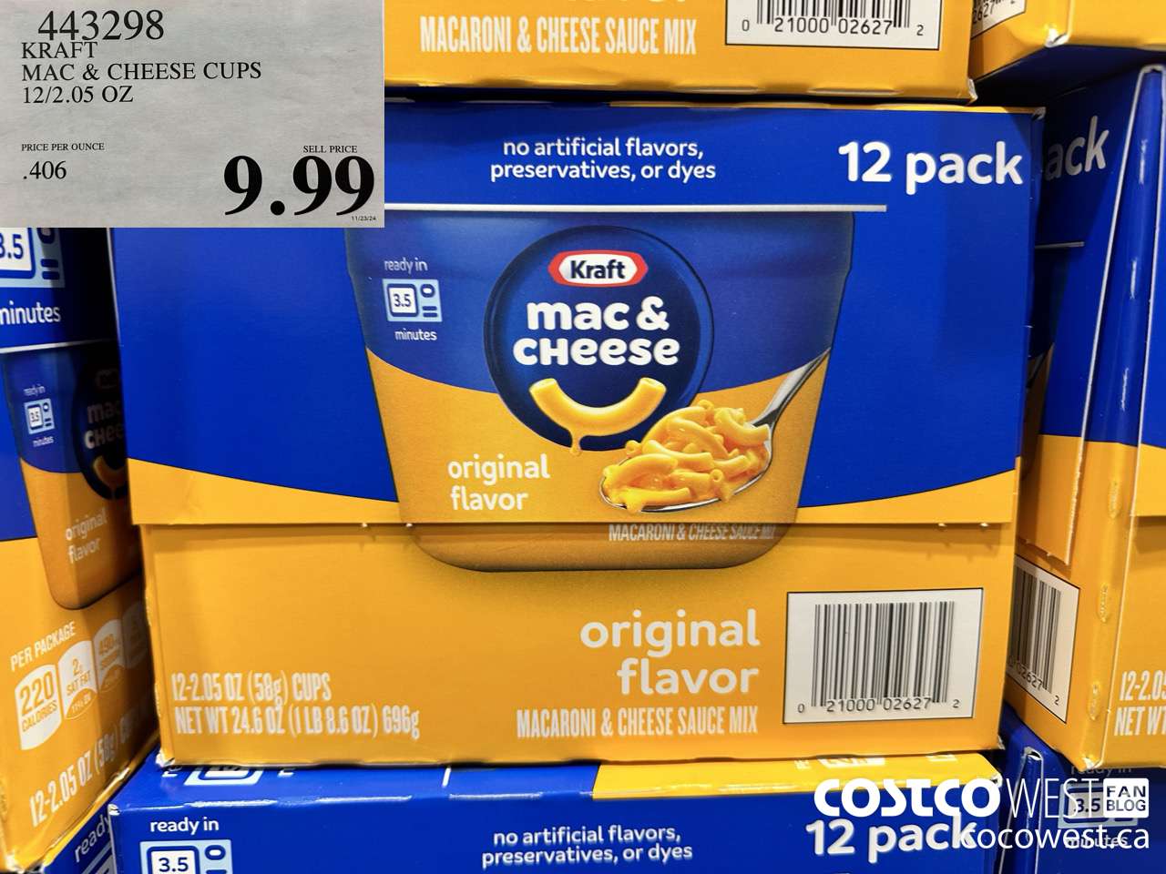 443298 KRAFT MAC & CHEESE CUPS 12/2.05 OZ $9.99