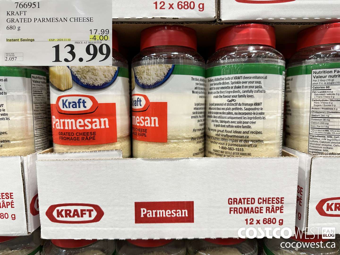 766951 KRAFT PARMESAN CHEESE 680 g ($4.00 INSTANT SAVINGS EXPIRES ON 2024-11-10) $13.99