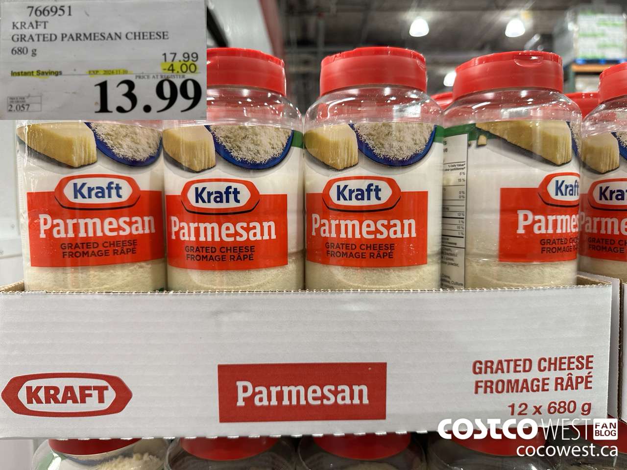 766951 KRAFT PARMESAN CHEESE 680 g ($4.00 INSTANT SAVINGS EXPIRES ON 2024-11-10) $13.99