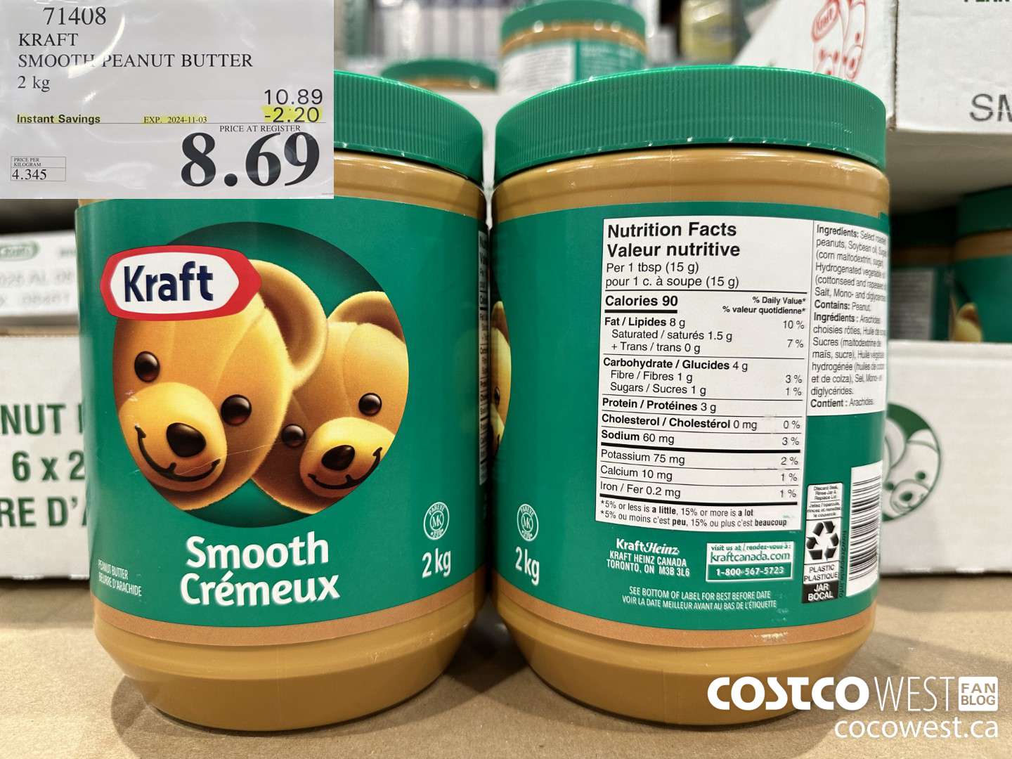 71408 KRAFT SMOOTH PEANUT BUTTER 2 kg ($2.20 INSTANT SAVINGS EXPIRES ON 2024-11-03) $8.69