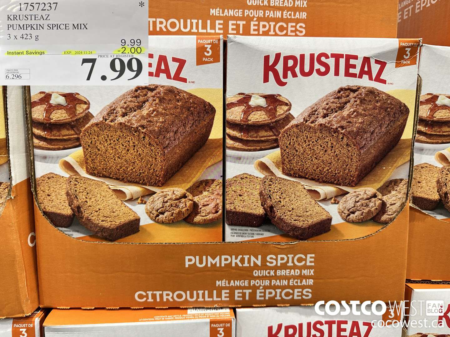 1757237 KRUSTEAZ PUMPKIN SPICE MIX 3 X 423G ($2.00 INSTANT SAVINGS EXPIRES ON 2024-11-24) $7.99