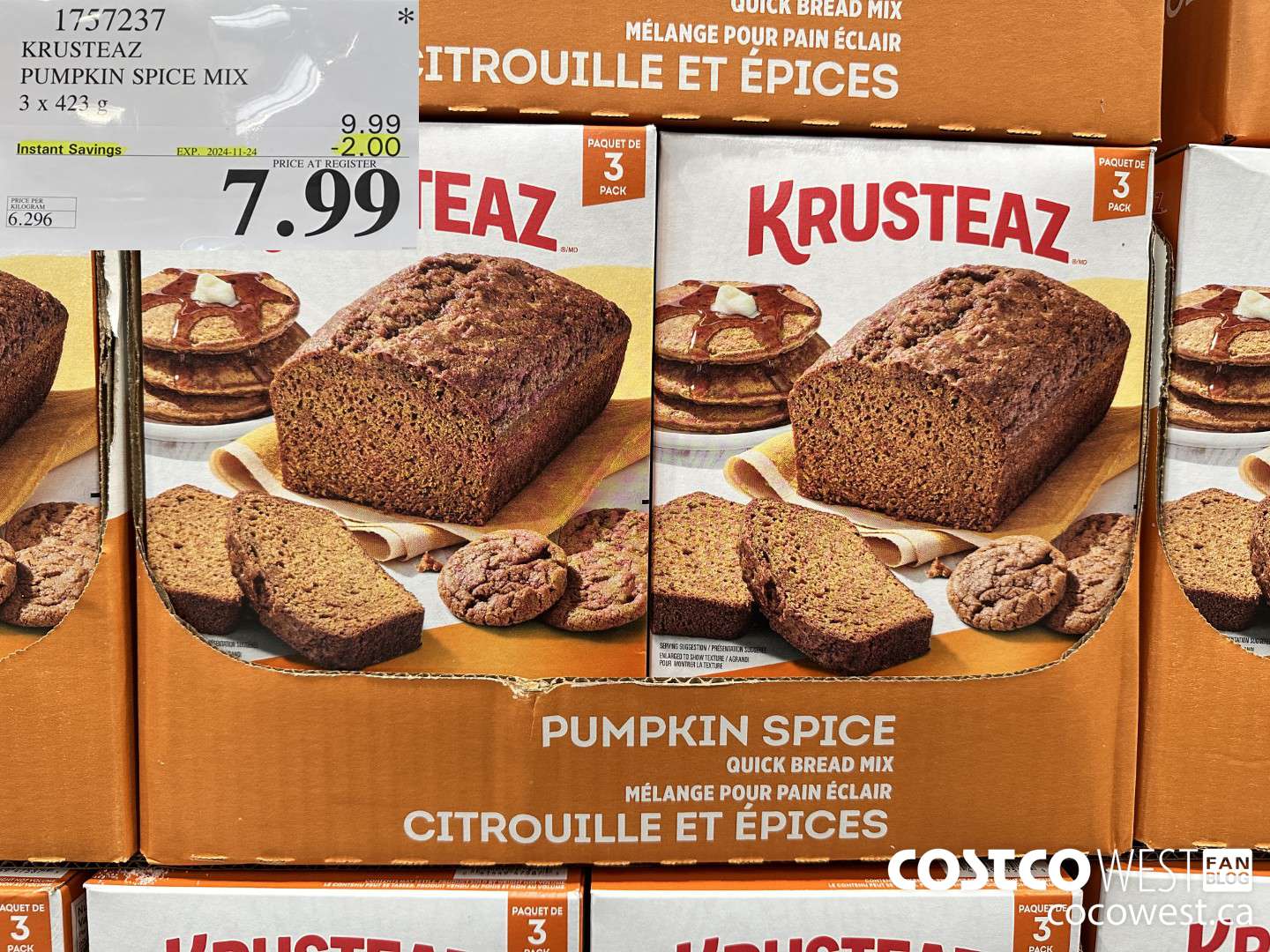 1757237 KRUSTEAZ PUMPKIN SPICE MIX 3 X 423G ($2.00 INSTANT SAVINGS EXPIRES ON 2024-11-24) $7.99