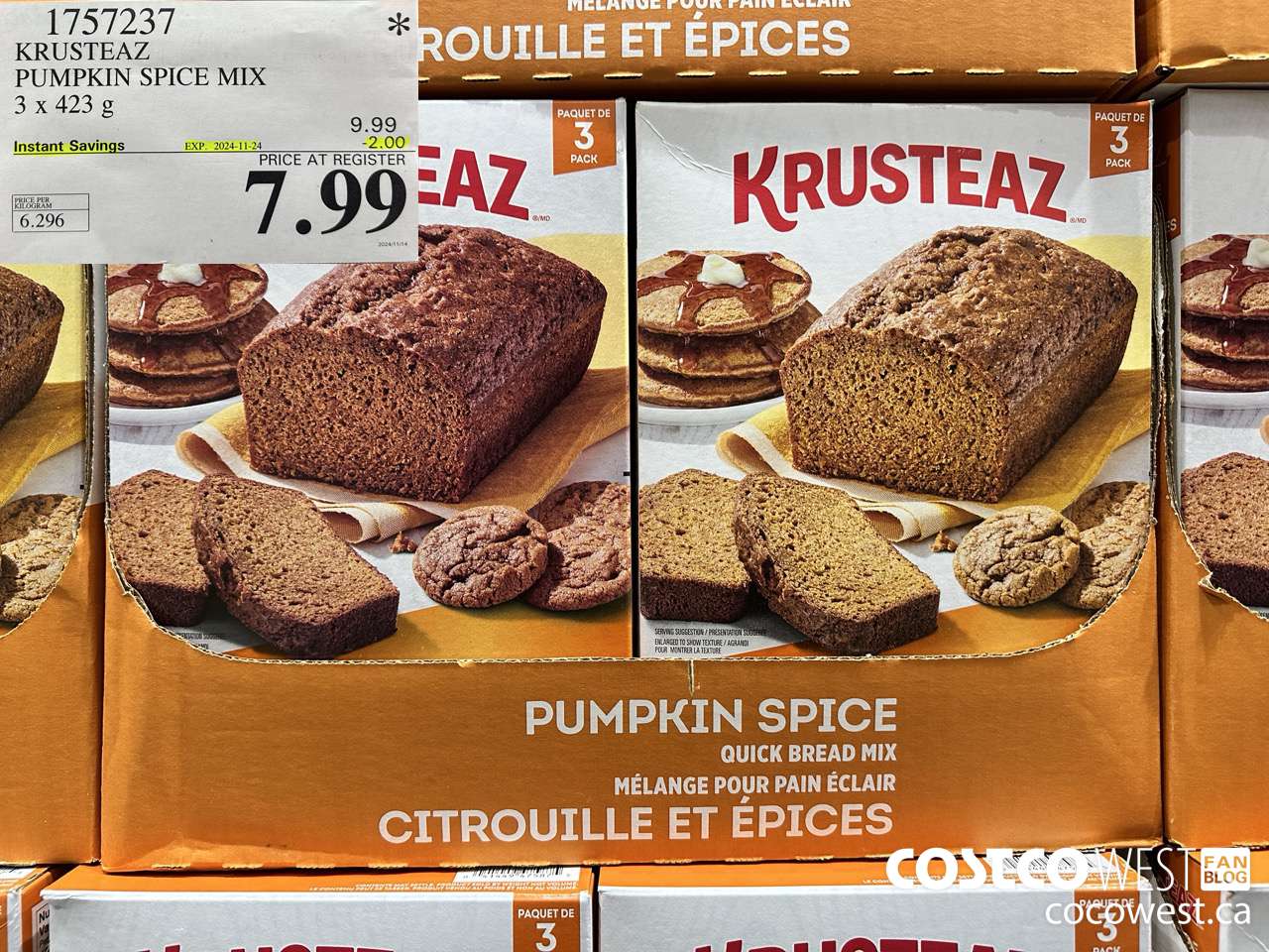 1757237 KRUSTEAZ PUMPKIN SPICE MIX 3 X 423G ($2.00 INSTANT SAVINGS EXPIRES ON 2024-11-24) $7.99