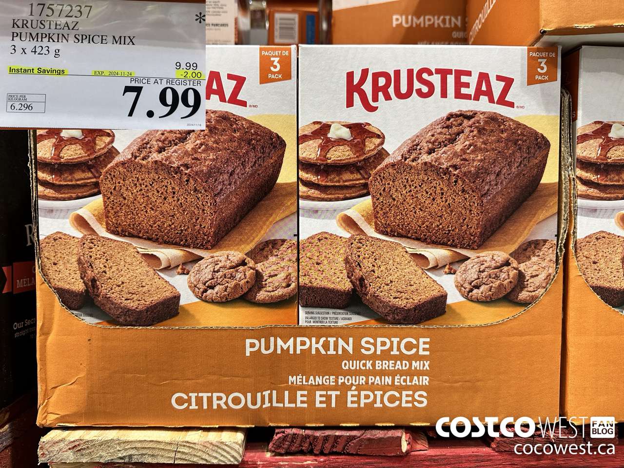 1757237 KRUSTEAZ PUMPKIN SPICE MIX 3 X 423G ($2.00 INSTANT SAVINGS EXPIRES ON 2024-11-24) $7.99