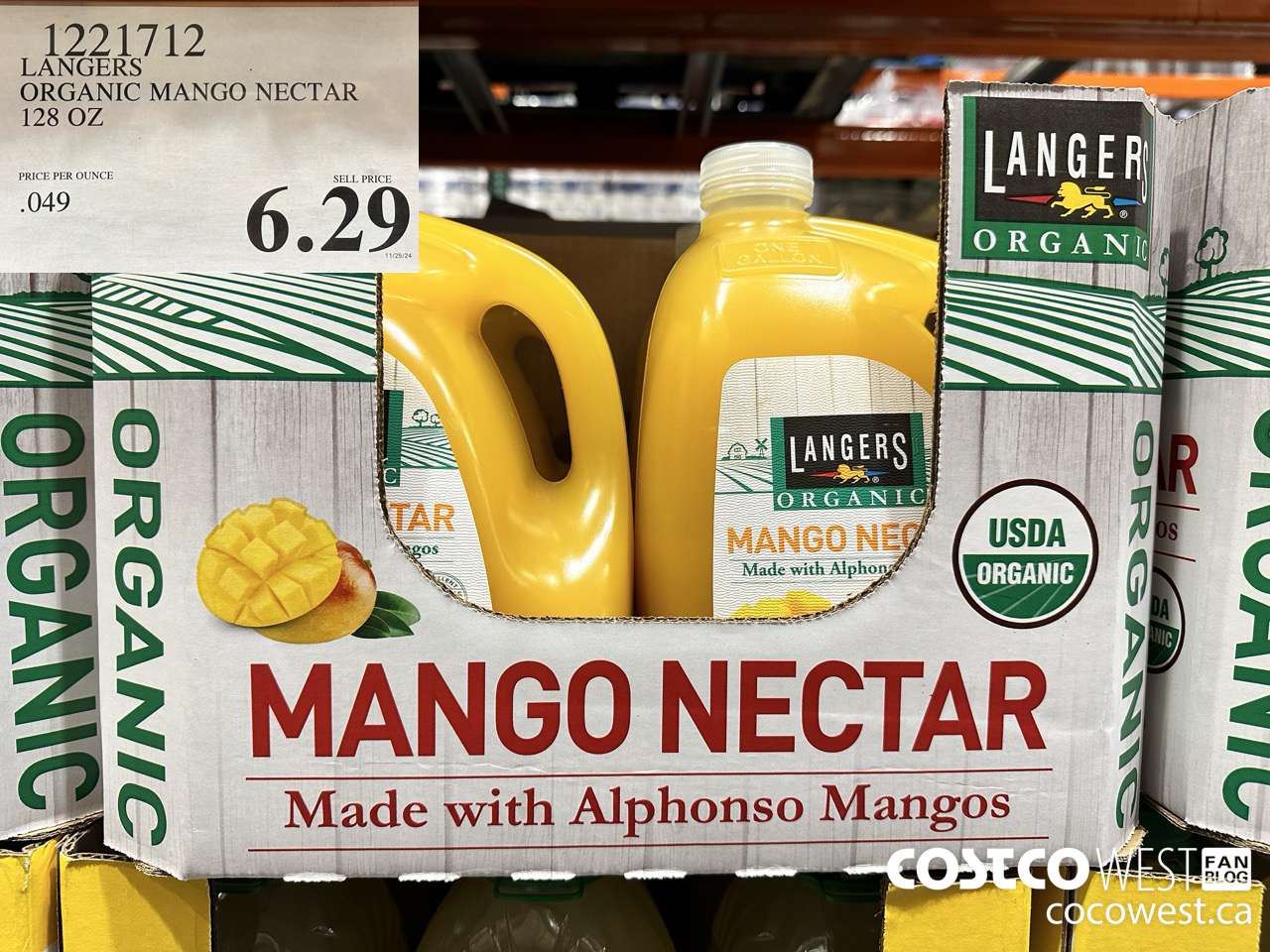 1221712 LANGERS ORGANIC MANGO NECTAR 128 OZ $6.29