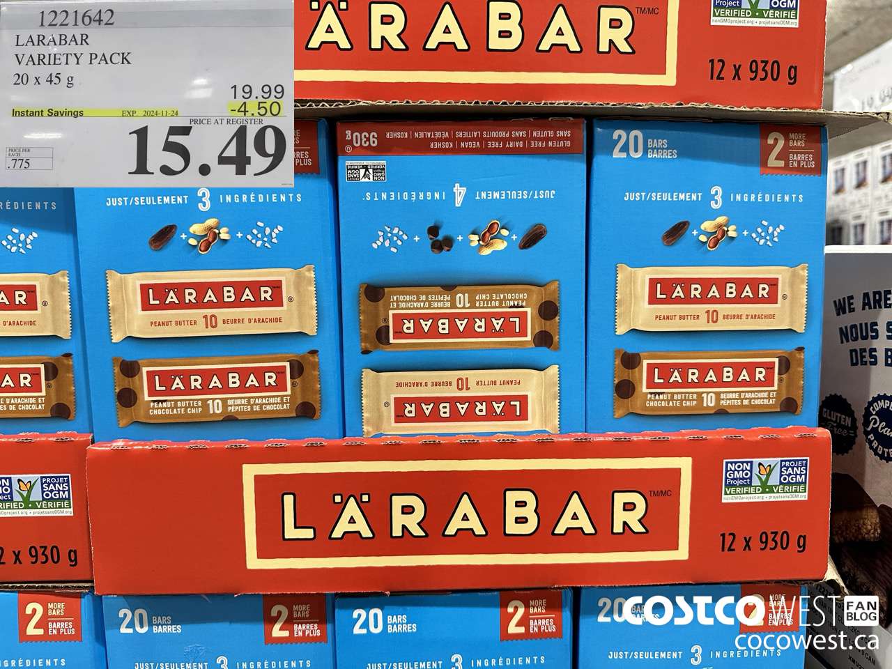 1221642 LARABAR VARIETY PACK 20 x 45 g ($4.50 INSTANT SAVINGS EXPIRES ON 2024-11-24) $15.49