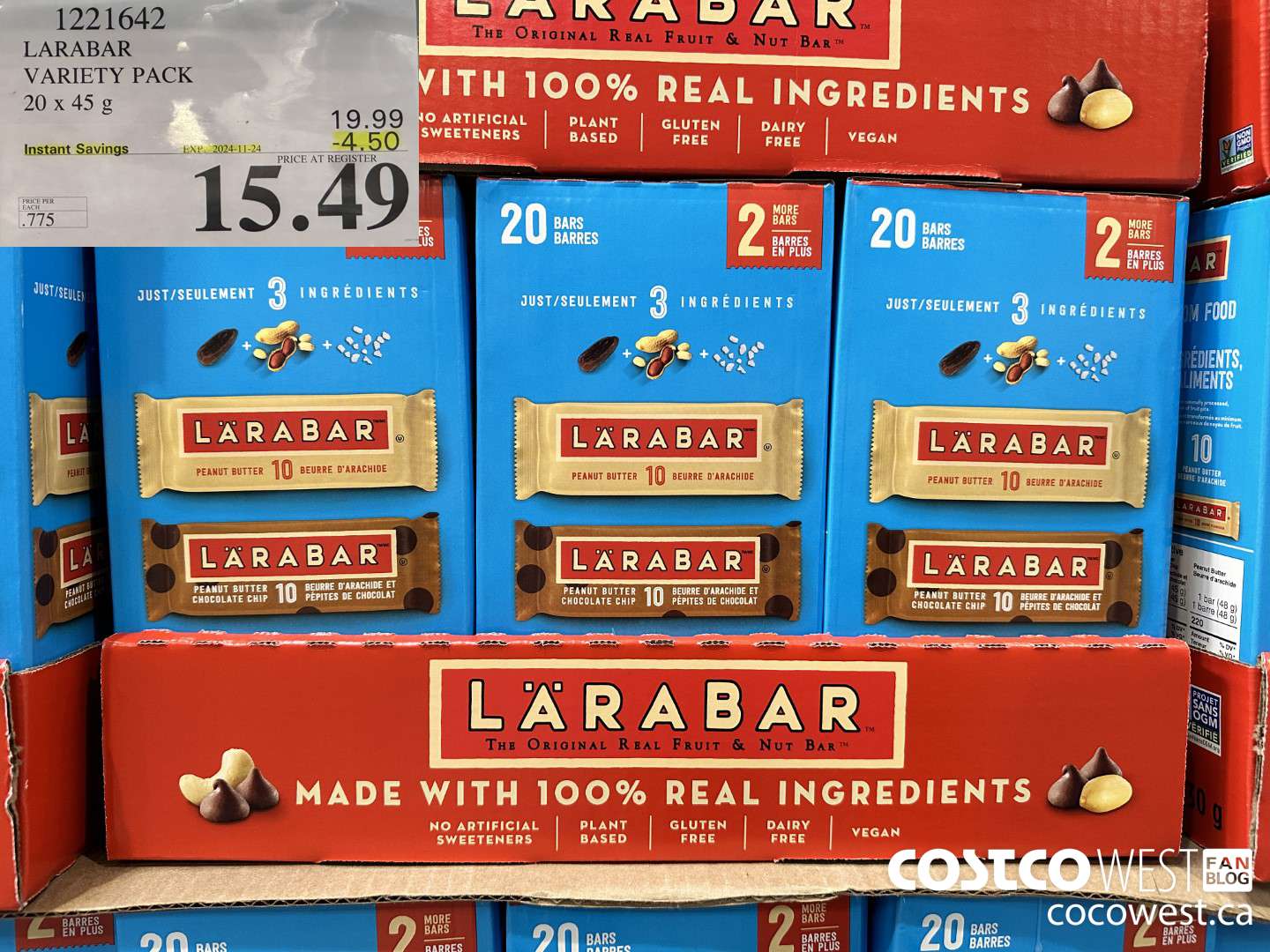 1221642 LARABAR VARIETY PACK 20 x 45 g ($4.50 INSTANT SAVINGS EXPIRES ON 2024-11-24) $15.49