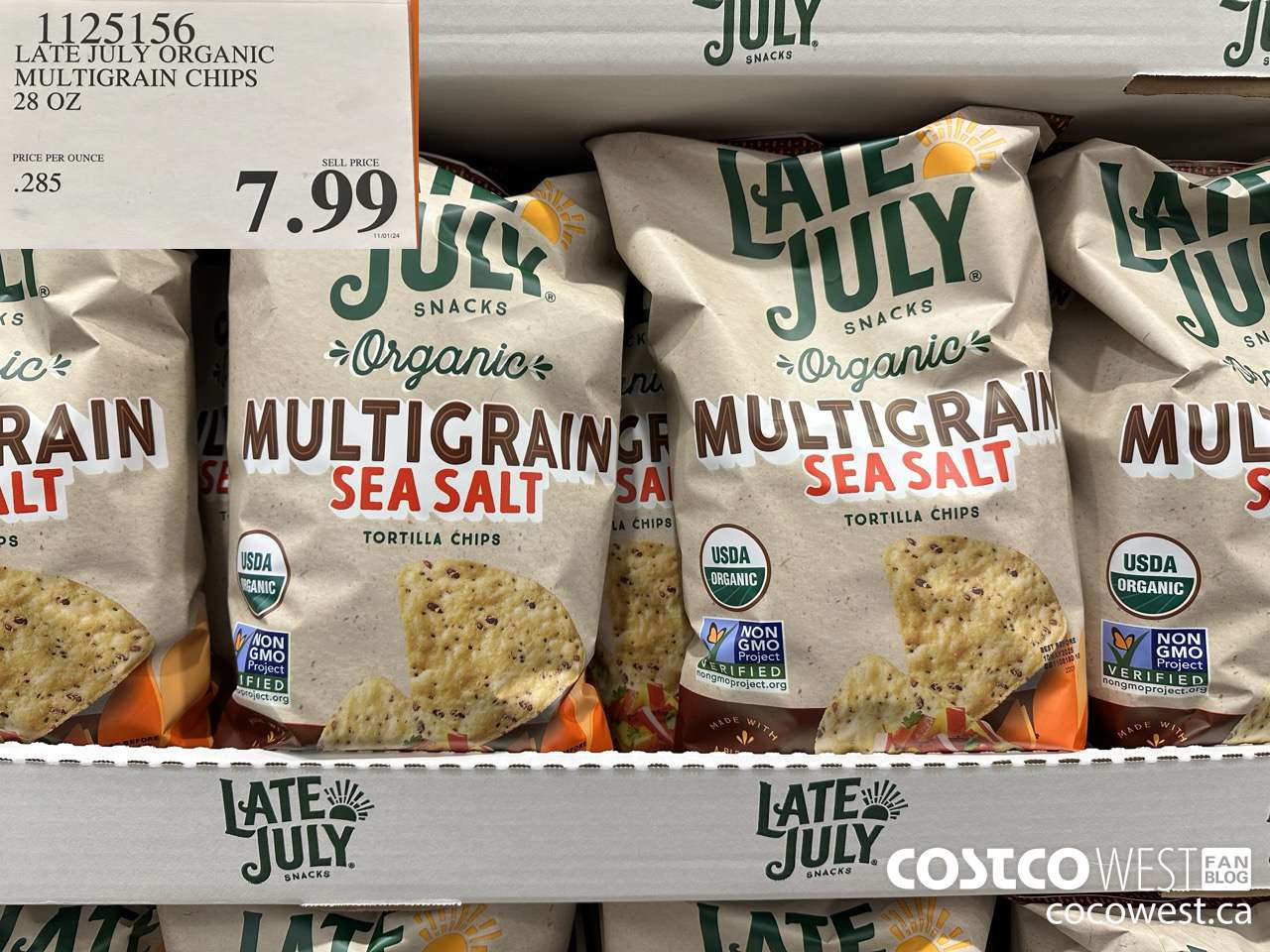1125156 LATE JULY ORGANIC MULTIGRAIN CHIPS 28 OZ $7.99