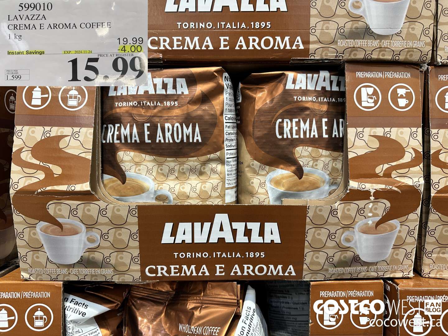 599010 LAVAZZA CREMA & AROMA COFFEE 1KG ($4.00 INSTANT SAVINGS EXPIRES ON 2024-11-24) $15.99