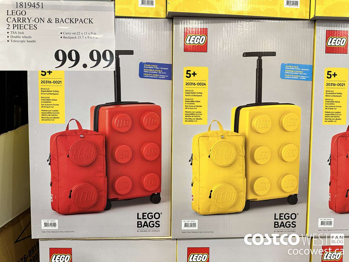 1819451 LEGO CARRY-ON & BACKPACK 2 PIECES $99.99