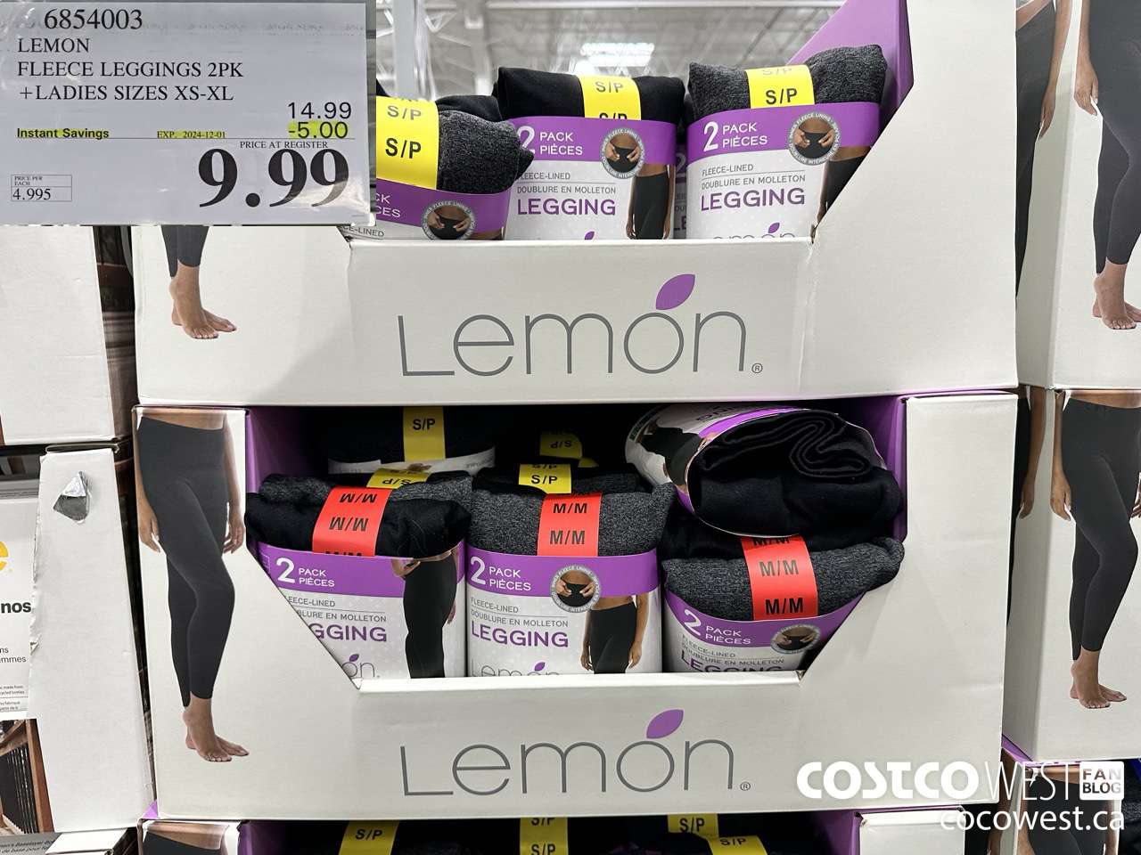 6854003 LEMON FLEECE LEGGINS 2PK LADIES SIZES XS-XL ($5.00 INSTANT SAVINGS EXPIRES ON 2024-12-01) $9.99