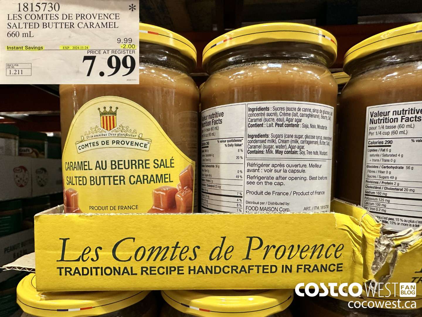 1815730 LES COMTES DE PROVENCE SALTED BUTTER CARAMEL 660ML ($2.00 INSTANT SAVINGS EXPIRES ON 2024-11-24) $7.99