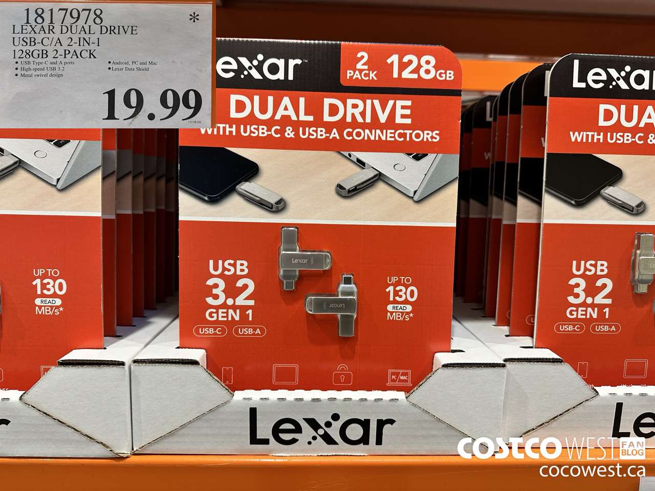 1817978 LEXAR DUAL DRIVE USB-C/A 2-IN-1 128GB 2-PACK $19.99