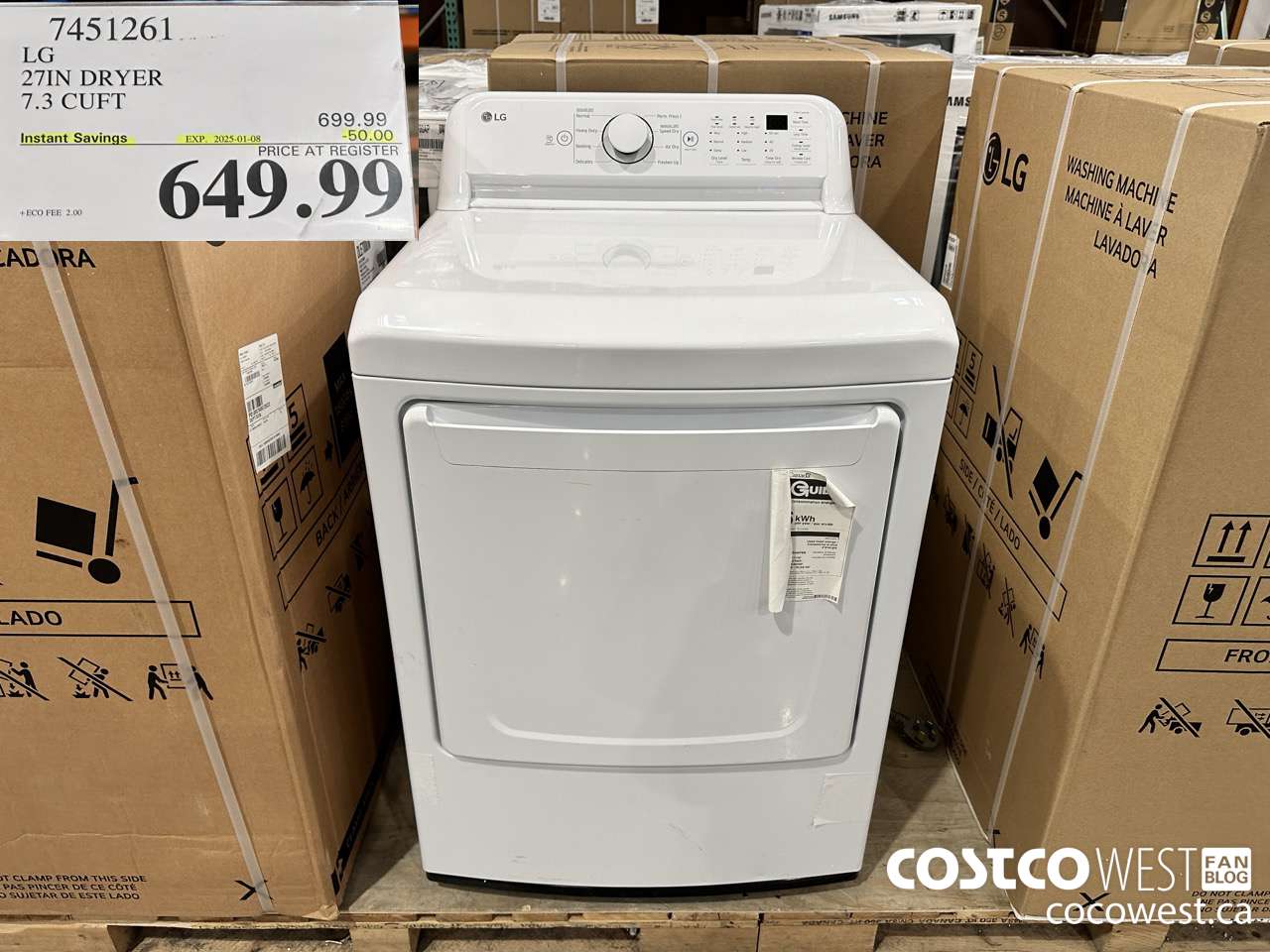 7451261 LG 27IN 7.3 CU. FT DRYER ($50.00 INSTANT SAVINGS EXPIRES ON 2025-01-08) $649.99