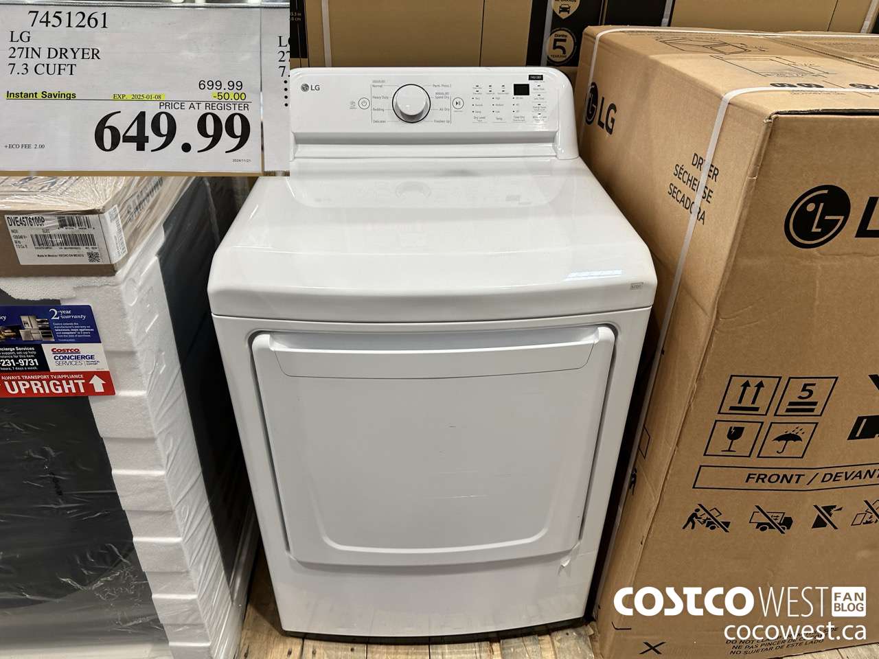 7451261 LG 27IN 7.3 CU. FT DRYER ($50.00 INSTANT SAVINGS EXPIRES ON 2025-01-08) $649.99