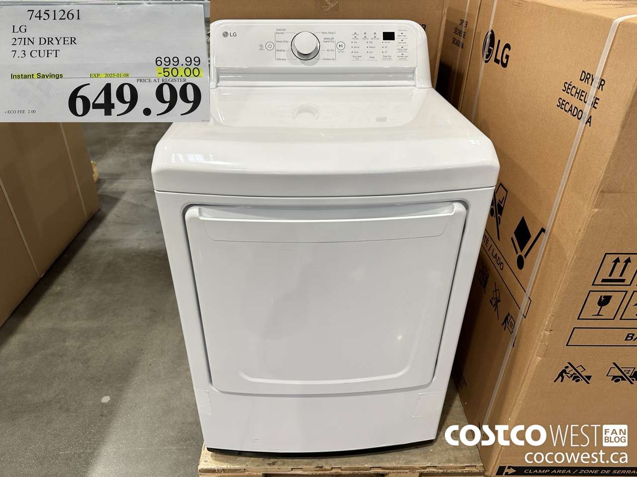 7451261 LG 27IN 7.3 CU. FT DRYER ($50.00 INSTANT SAVINGS EXPIRES ON 2025-01-08) $649.99