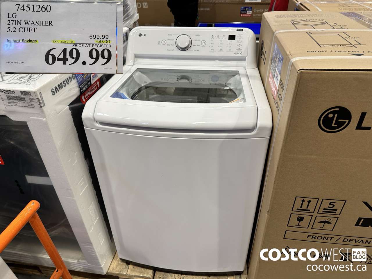 7451260 LG 27IN WASHER 5.2 CUFT ($50.00 INSTANT SAVINGS EXPIRES ON 2025-01-08) $649.99