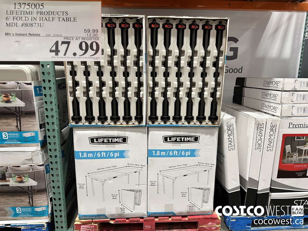 1375005 LIFETIME PRODUCTS 6' FOLD IN HALF TABLE MDL #80873U ($12.00 INSTANT SAVINGS EXPIRES ON 2024-12-02) $47.99