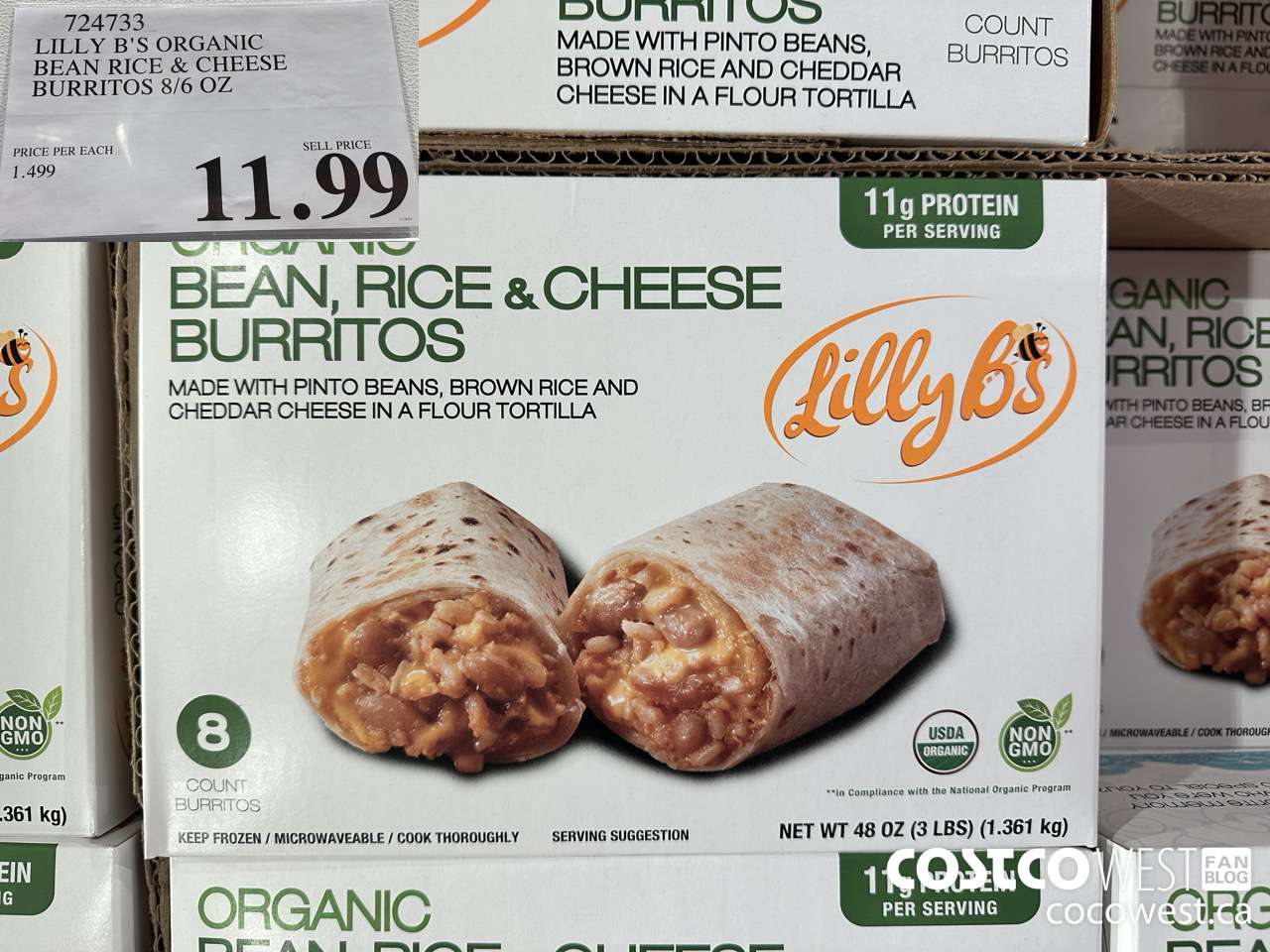 724733 LILLY B'S ORGANIC BEANS RICE & CHEESE BURRITOS 8/6 OZ $11.99