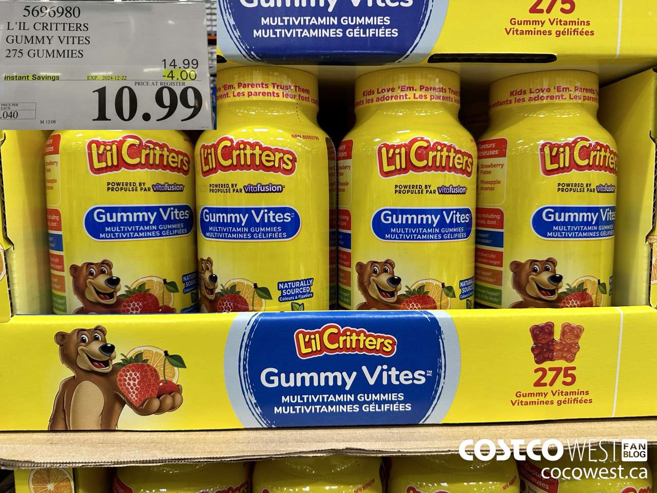 5696980 L'IL CRITTERS GUMMY VITES 275 GUMMIES ($4.00 INSTANT SAVINGS EXPIRES ON 2024-12-22) $10.99