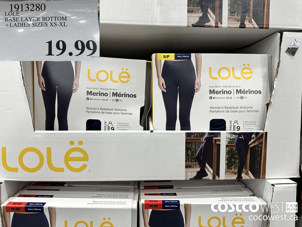 1913280 LOLE BASE LAYER BOTTOM LADIES SIZES XS-XL $19.99